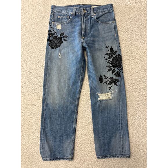 Rag & Bone Jean Marilyn High Rise Crop Embroidered Ramona Denim Jeans Size 27 - Picture 1 of 9